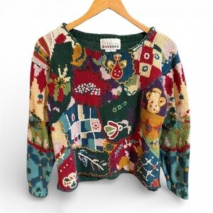 Vintage 90s Cottagecore Carolina Colours Silk Ramie Sweater Fun Cropped